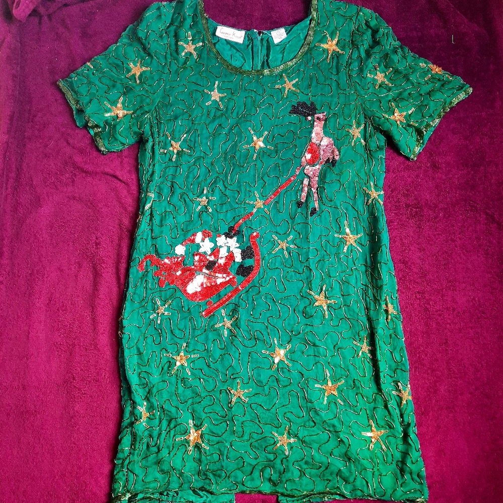 Vintage Lawrence Kazar 1X Beaded Silk Holiday Dress